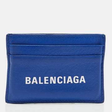 BALENCIAGA Blue Leather Logo Card Holder