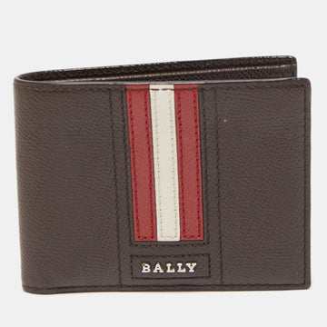 BALLY Dark Brown Leather Stripe Bifold Wallet