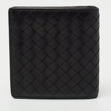 Bottega Veneta Black Intreciatto Leather Bifold Compact Wallet