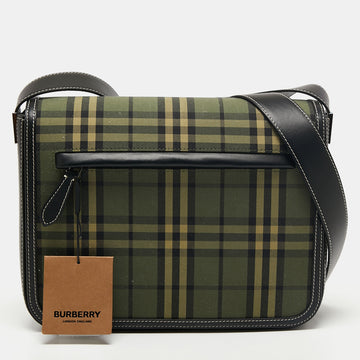 Burberry Green/Black Vintage Check Canvas and Leather Small Olympia Messenger Bag