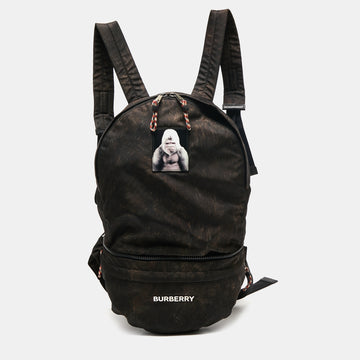 Burberry Brown/Black Ape Print Nylon Convertible Backpack