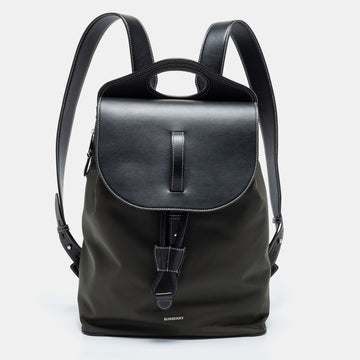 Burberry Black/Green Leather and Nylon Pocket Backpack