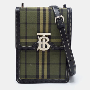 Burberry Military Green/Black Check Canvas and Leather Robin Shoulder Bag