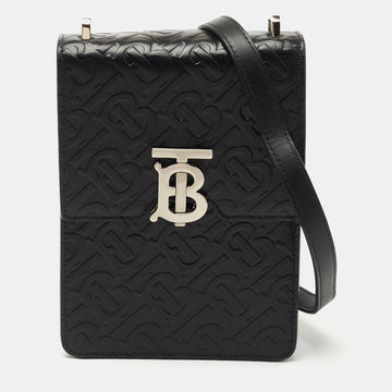 Burberry Black TB Embossed Leather Robin Crossbody Bag