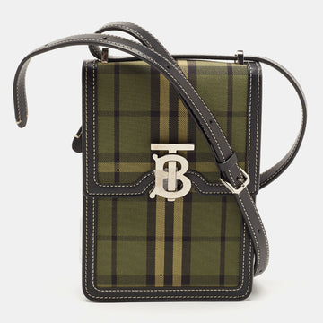 BURBERRY Black/Green Checkered Canvas and Leather Robin Crossbody Bag