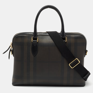 Burberry Brown/Black London Check Coated Canvas And Leather The Barrow Briefcase