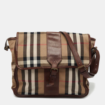 Burberry Beige/Brown Housecheck Canvas and Leather Messenger Bag