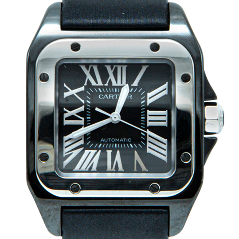 Cartier Black Ceramic Santos 100 Satin Strap Men S Watch 33X44MM