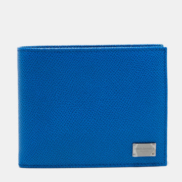 Dolce & Gabbana Blue Leather Logo Bifold Compact Wallet