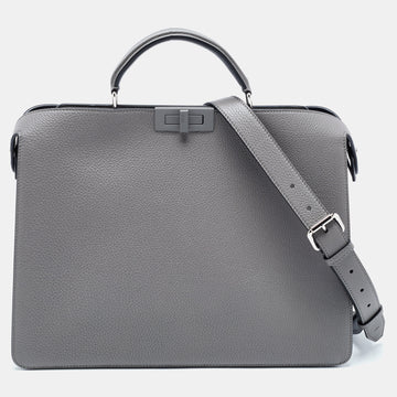 FENDI Grey/Black Leather Medium Peekaboo ISeeU Top Handle Bag