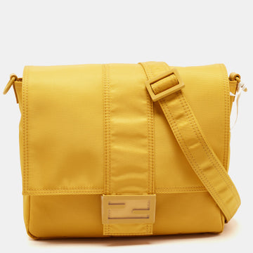 FENDI Yellow Nylon Baguette Messenger Bag