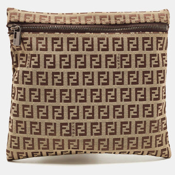 FENDI Beige Zuchinno Canvas Zip Pouch