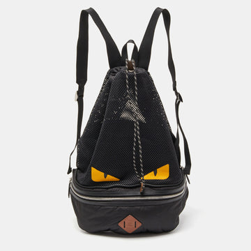 FENDI Black Nylon,Knit Fabric and Leather Mono Eye Bug Backpack