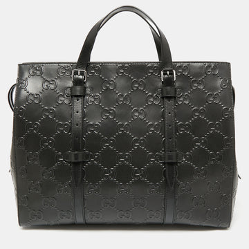 Gucci Black Perforated GG Embossed Leather Tote