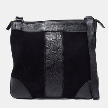 Gucci Black Suede and Guccissima Leather Messenger Bag