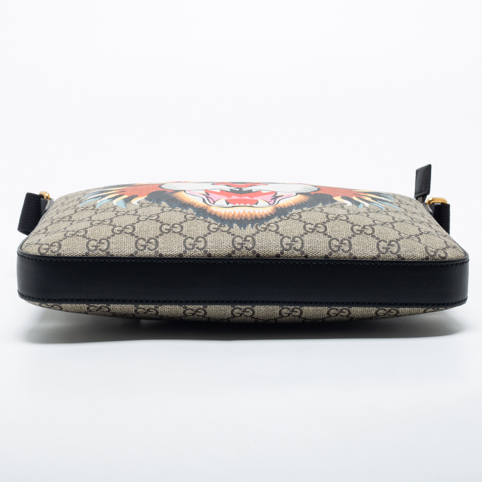 Gucci Beige Black GG Supreme Canvas And Leather Angry Cat Print Flat M