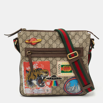 Gucci Beige/Brown Embroidered GG Supreme Canvas Medium Courrier Flat Messenger Bag
