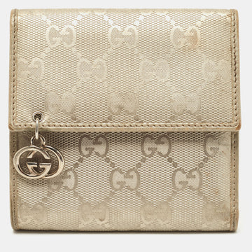 GUCCI Silver GG Imprime Canvas and Leather GG Charm Trifold Wallet