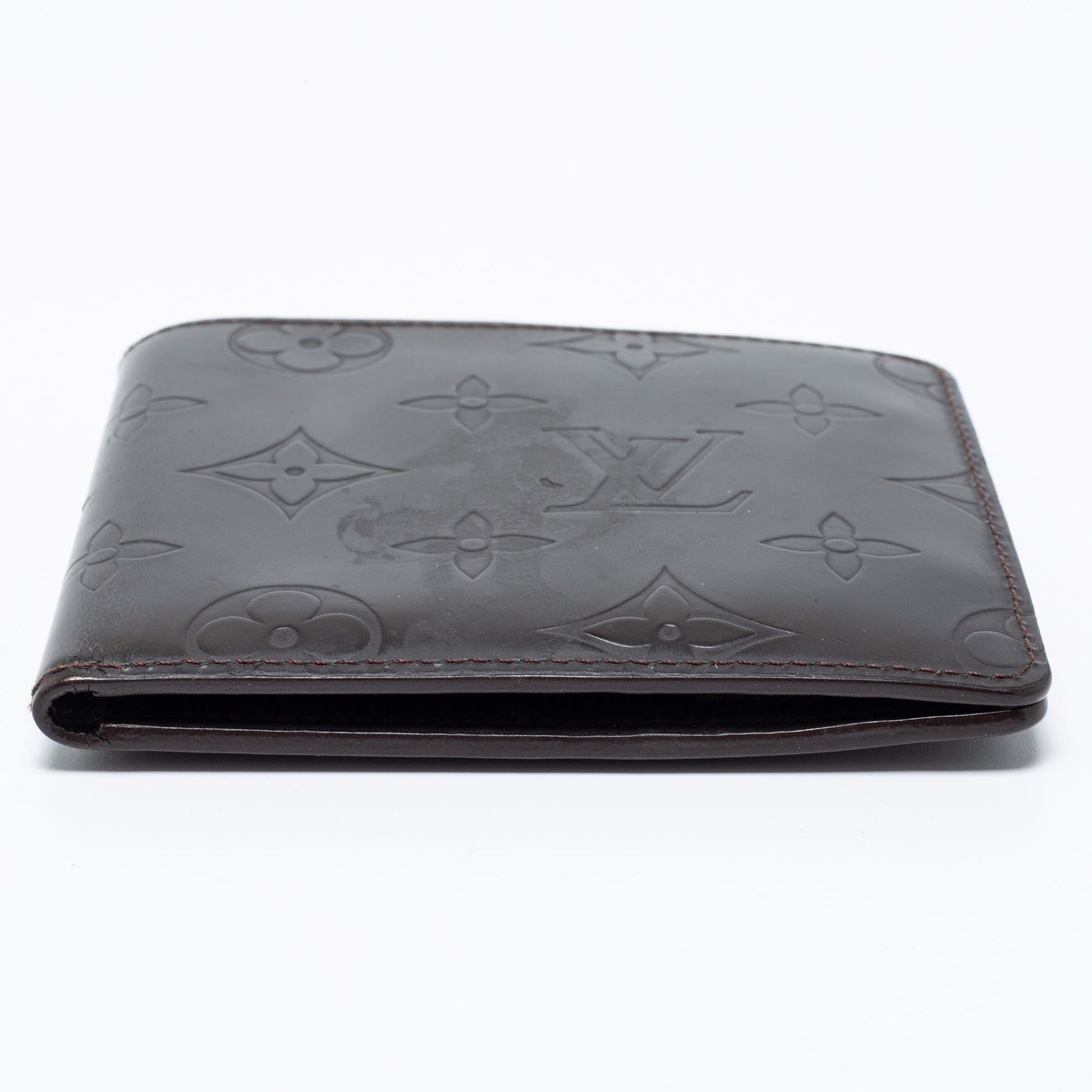 Louis Vuitton Dark Brown Leather Monogram Embossed Bifold Wallet