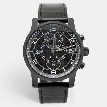 MONTBLANC Black PVD Coated Titanium Leather Timewalker Twinfly 106507 Limited Edition Men's Wristwatch 43 mm