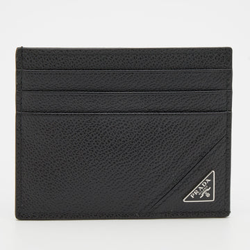 Prada Black Vitello Micro Grain Leather Card Holder