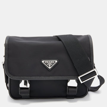 Prada Black Re-Nylon And Saffiano Leather Messenger Bag