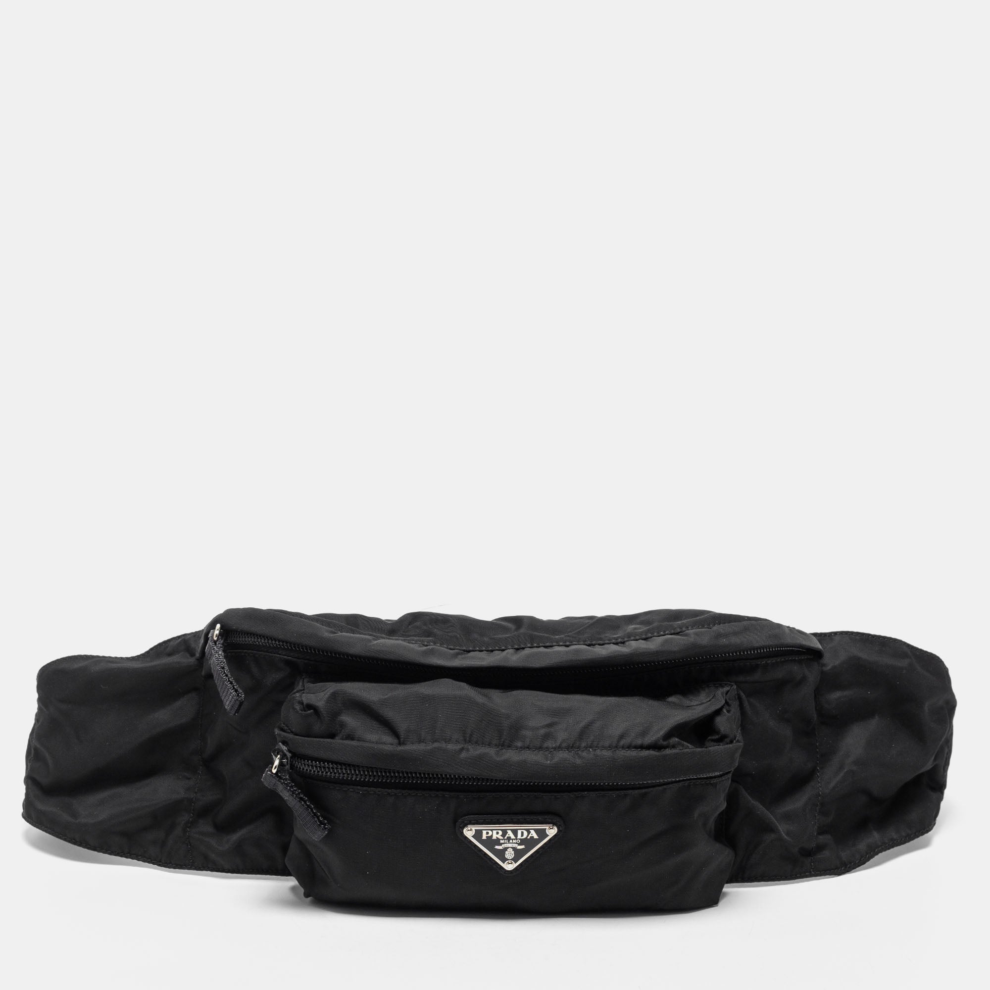 Prada Black Nylon Double Zip Belt Bag