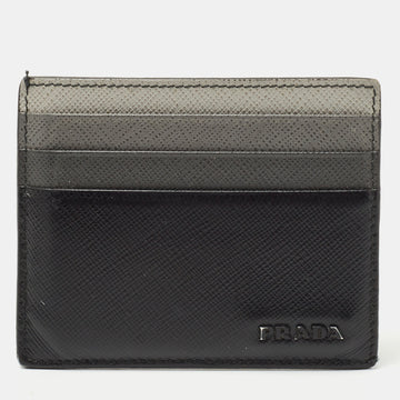 PRADA Black Ombre Saffiano Metal Leather Card Holder