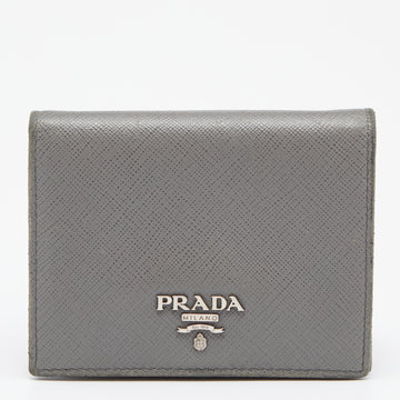 PRADA Grey Saffiano Leather Bifold Card Case