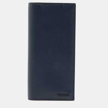 PRADA Blue Saffiano Lux Leather Long Wallet