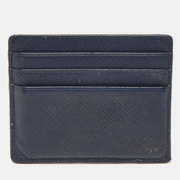 PRADA Navy Blue Saffiano Metal Leather Card Holder