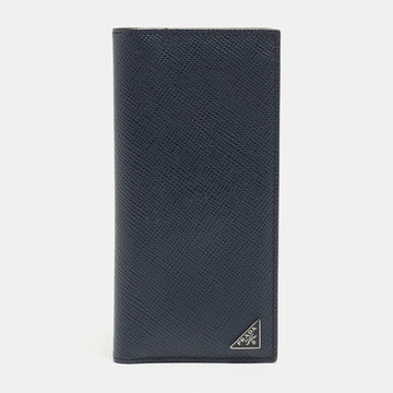 PRADA Navy Blue Saffiano Leather Vertical Long Wallet