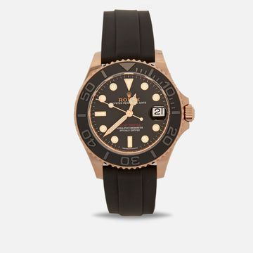 Rolex Black Cerachrom 18K Everose Gold Oysterflex Oyster Perpetual Date Yacht-Master M268655-0009 Men's Wristwatch 37 mm