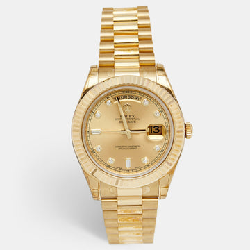 Rolex Champagne 18k Yellow Gold Diamond Day-Date II 218238 Men's Wristwatch 41 mm