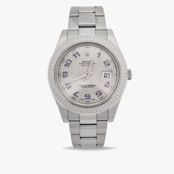 Rolex Silver 18K White Gold Oystersteel Datejust 116334-0001 Men's Wristwatch 41 mm