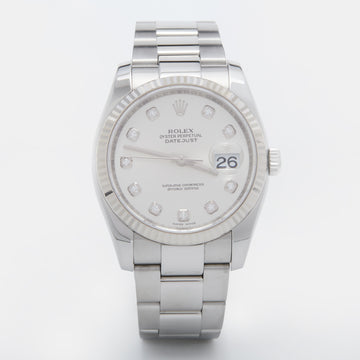 Rolex Silver 18K White Gold Oystersteel Diamond Datejust 116234 Men's Wristwatch 36 mm
