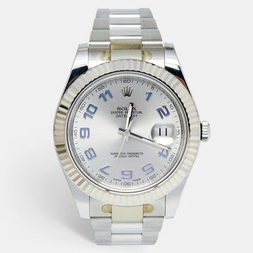 Rolex Silver 18k White Gold Stainless Steel Datejust 116334 Men's Wristwatch 41 mm