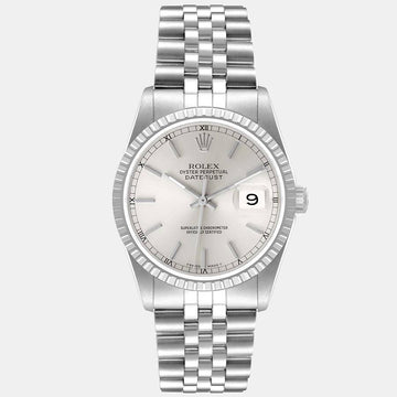 Rolex Silver Stainless Steel Datejust 16220 Men's Wristwatch 36 mm