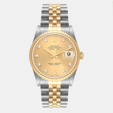 Rolex Champagne Diamond 18k Yellow Gold Stainless Steel Datejust 16233 Men's Wristwatch 36 mm