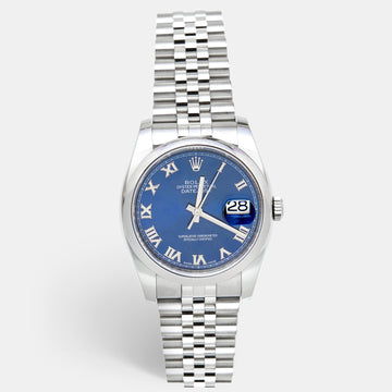 Rolex Blue Stainless Steel Datejust 116200 Men's Wristwatch 36 mm