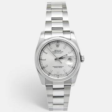 ROLEX Silver Stainless Steel Datejust 116200 Unisex Wristwatch 36 mm