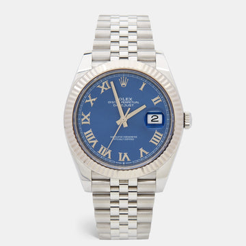 ROLEX Blue 18k White Gold Stainless Steel Datejust 126334 Men's Wristwatch 41 mm