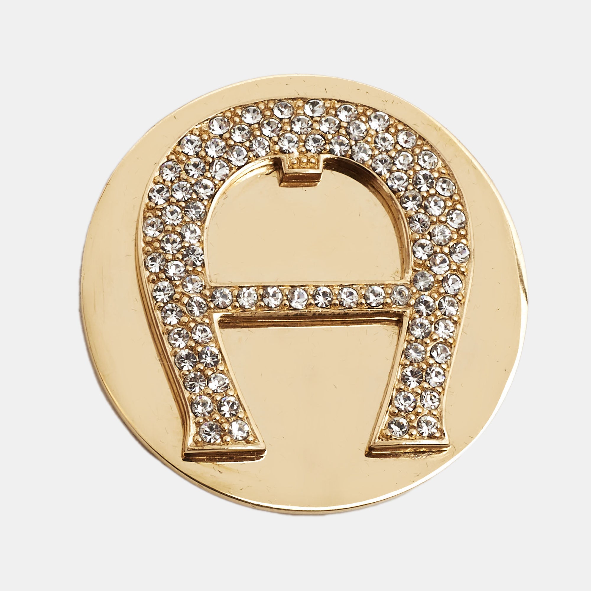 AIGNER Gold Plated Crystal Logo Pin Brooch