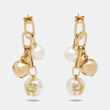 AIGNER Faux Pearl Gold Tone Earrings