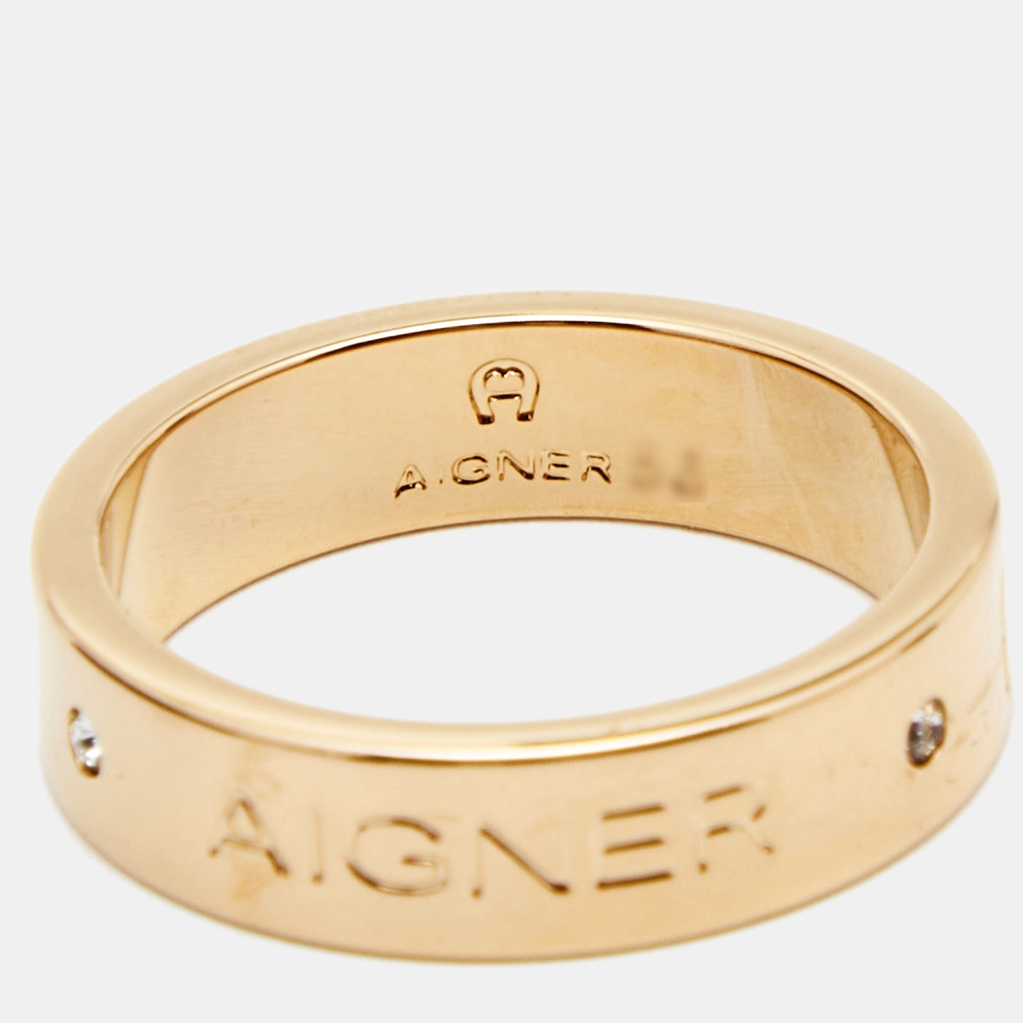 AIGNER Crystals Gold Tone Ring Size 54