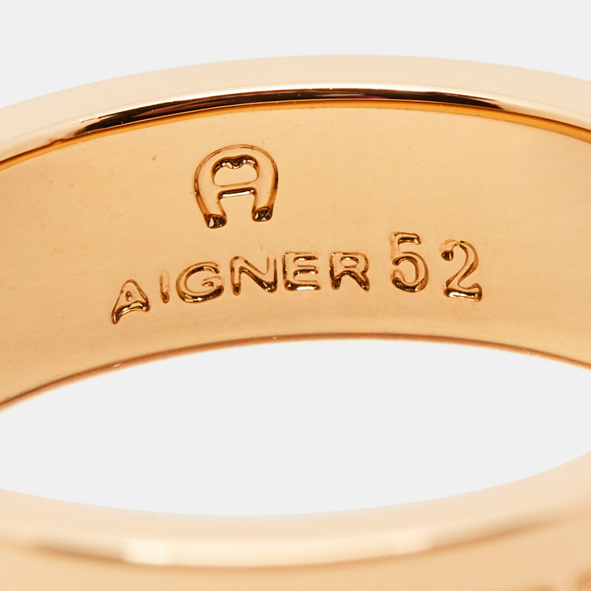 AIGNER Gold Plated Crystal Logo Band Ring Size 52