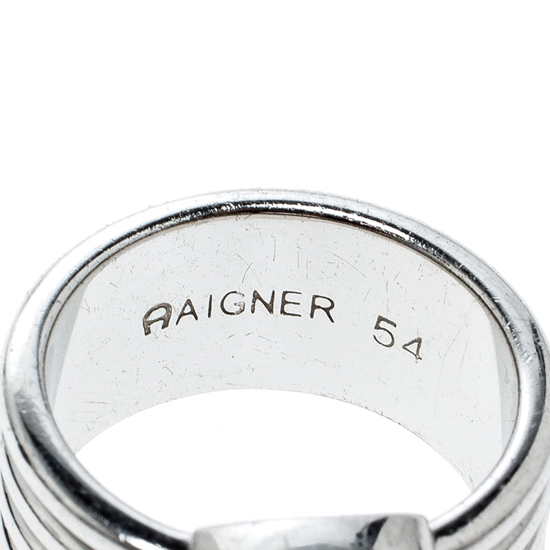 AIGNER Crystal Silver Tone Band Ring Size 54