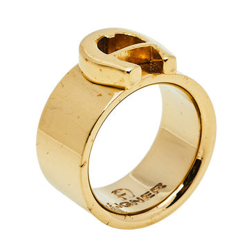 AIGNER Gold Tone Logo Band Ring Size EU 54.5