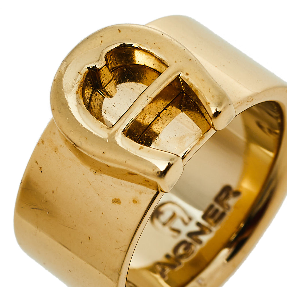 AIGNER Gold Tone Logo Band Ring Size EU 54.5