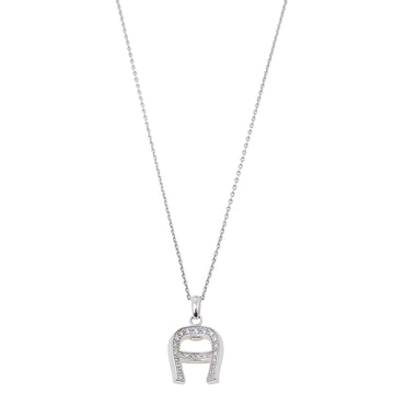 AIGNER Silver Tone Crystal Logo Pendant Necklace